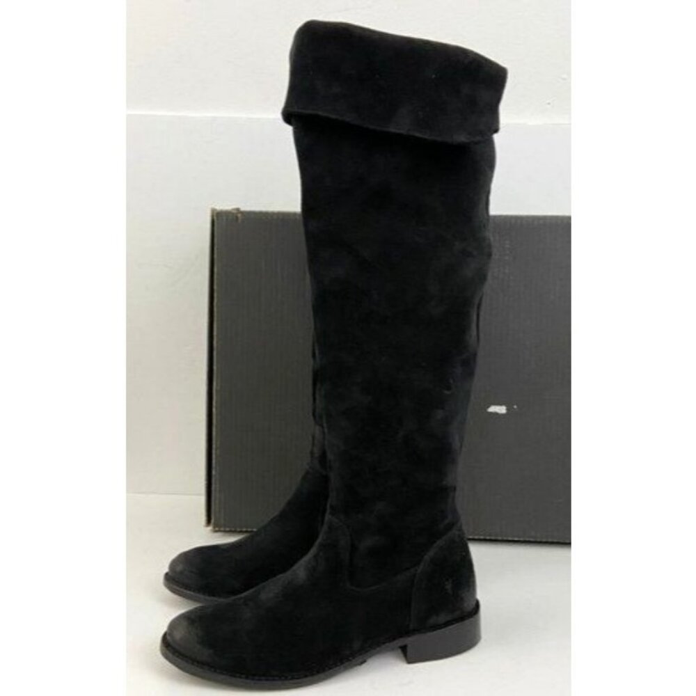 Frye Shirley OTK Black Oiled Suede Leather Boots Size 7 - Picture 6 of 8
